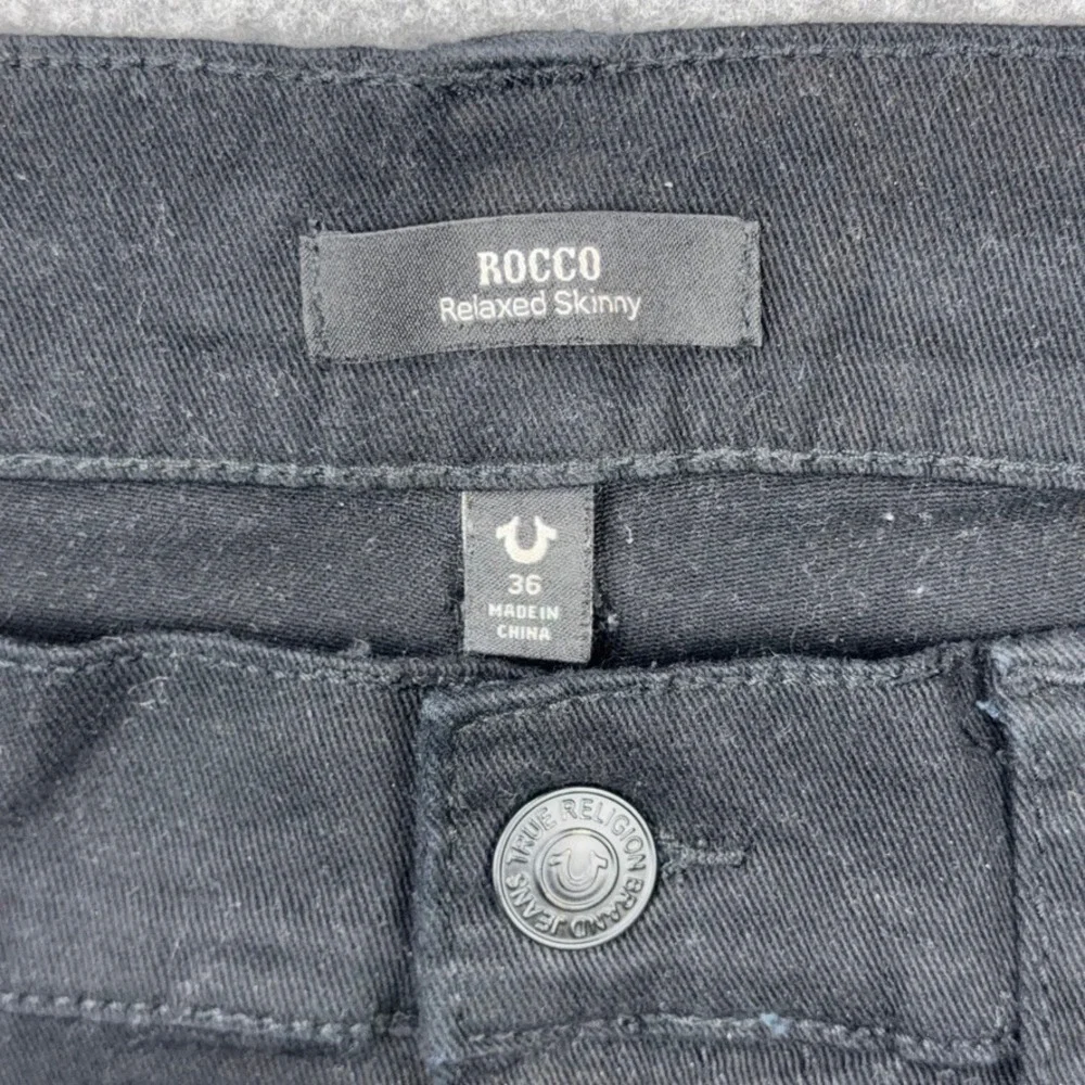 True Religion Jeans Mens 36x34 Black Rocco Relaxed Skinny Flap Pocket Denim
